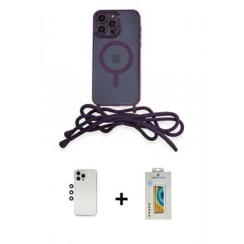 MARSİLYAN™- iPhone 12 Pro Kılıf Eksen Özel Seri - Siyah Polymer Nano Ekran Koruyucu + Shine Kamera Lens - GS