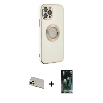 MARSİLYAN™- iPhone 12 Pro Kılıf İz Form Serisi - Şeffaf 360 Full Body Arka Koruyucu + Rainbow Kamera Lens Koruma Cam - GD