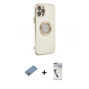 MARSİLYAN™- iPhone 12 Pro Kılıf İz Form Serisi - Şeffaf Uv Polymer Nano Ekran Koruyucu + Shine Kamera Lens Koruma Cam - GI