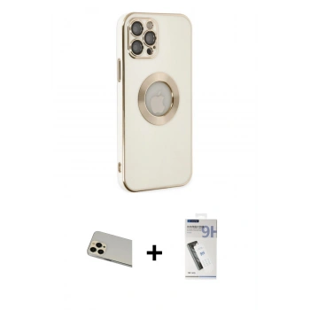 MARSİLYAN™- iPhone 12 Pro Kılıf İz Form Serisi - Şeffaf Uv Polymer Nano Ekran Koruyucu + Rainbow Kamera Lens Koruma Cam - GD