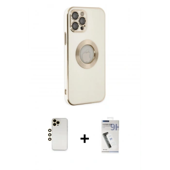 MARSİLYAN™- iPhone 12 Pro Kılıf İz Form Serisi - Şeffaf Uv Polymer Nano Ekran Koruyucu + Shine Kamera Lens - GD