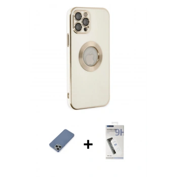 MARSİLYAN™- iPhone 12 Pro Kılıf İz Form Serisi - Şeffaf Uv Polymer Nano Ekran Koruyucu + Metal Kamera Lens Koruma Cam - AKYL