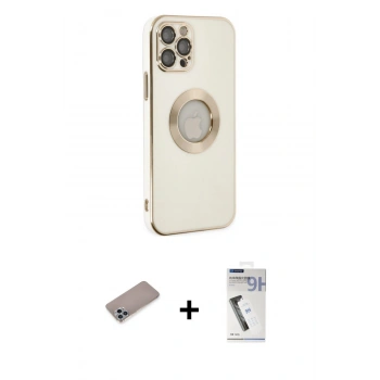 MARSİLYAN™- iPhone 12 Pro Kılıf İz Form Serisi - Şeffaf Uv Polymer Nano Ekran Koruyucu + Shine Kamera Lens Koruma Cam - SABE