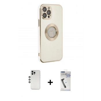 MARSİLYAN™- iPhone 12 Pro Kılıf İz Form Serisi - Şeffaf Uv Polymer Nano Ekran Koruyucu + Shine Kamera Lens - GS