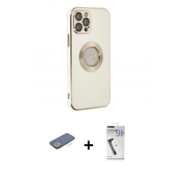 MARSİLYAN™- iPhone 12 Pro Kılıf İz Form Serisi - Şeffaf Uv Polymer Nano Ekran Koruyucu + Renkli Kamera Lens Koruma Cam - YL
