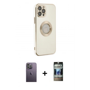 MARSİLYAN™- iPhone 12 Pro Kılıf İz Form Serisi - Siyah 34D Hayalet Izgaralı Cam + Neon Fosforlu Kamera Lens - BZ
