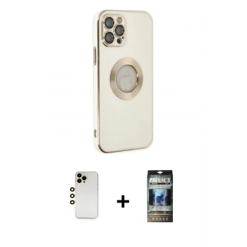 MARSİLYAN™- iPhone 12 Pro Kılıf İz Form Serisi - Siyah 34D Hayalet Izgaralı Cam + Shine Kamera Lens - GD