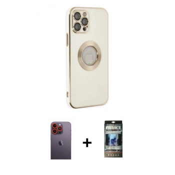MARSİLYAN™- iPhone 12 Pro Kılıf İz Form Serisi - Siyah 34D Hayalet Izgaralı Cam + Neon Fosforlu Kamera Lens - TU