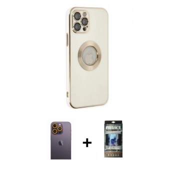 MARSİLYAN™- iPhone 12 Pro Kılıf İz Form Serisi - Siyah 34D Hayalet Izgaralı Cam + Neon Fosforlu Kamera Lens - SI