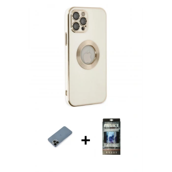 MARSİLYAN™- iPhone 12 Pro Kılıf İz Form Serisi - Siyah 34D Hayalet Izgaralı Cam + Shine Kamera Lens Koruma Cam - SH