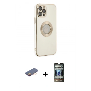 MARSİLYAN™- iPhone 12 Pro Kılıf İz Form Serisi - Siyah 34D Hayalet Izgaralı Cam + Renkli Kamera Lens Koruma Cam - TU
