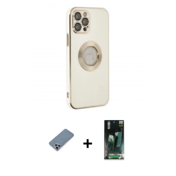 MARSİLYAN™- iPhone 12 Pro Kılıf İz Form Serisi - Siyah 360 Mat Full Body Arka Koruyucu + Metal Kamera Lens Koruma Cam - GS