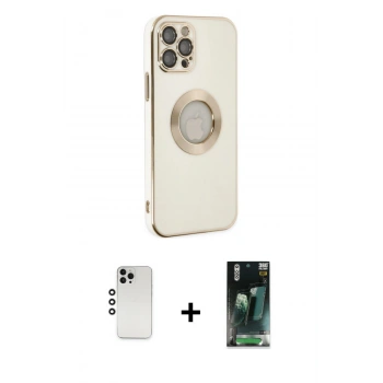 MARSİLYAN™- iPhone 12 Pro Kılıf İz Form Serisi - Siyah 360 Mat Full Body Arka Koruyucu + Shine Kamera Lens - GS