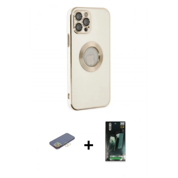 MARSİLYAN™- iPhone 12 Pro Kılıf İz Form Serisi - Siyah 360 Mat Full Body Arka Koruyucu + Renkli Kamera Lens Koruma Cam - SI