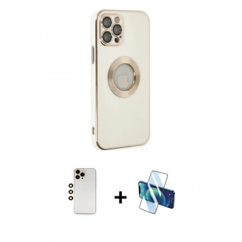 MARSİLYAN™- iPhone 12 Pro Kılıf İz Form Serisi - Siyah 3D Antistatik Cam Ekran Koruyucu + Shine Kamera Lens - GD