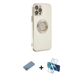 MARSİLYAN™- iPhone 12 Pro Kılıf İz Form Serisi - Siyah 3D Antistatik Cam Ekran Koruyucu + Shine Kamera Lens Koruma Cam - GS