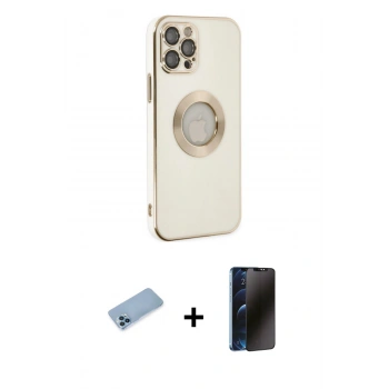 MARSİLYAN™- iPhone 12 Pro Kılıf İz Form Serisi - Siyah 3D Antistatik Hayalet Cam Ekran Koruyucu + Shine Kamera Lens Koruma Cam - MI