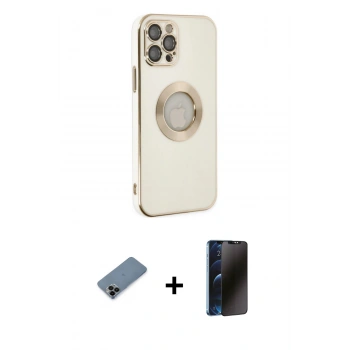 MARSİLYAN™- iPhone 12 Pro Kılıf İz Form Serisi - Siyah 3D Antistatik Hayalet Cam Ekran Koruyucu + Shine Kamera Lens Koruma Cam - SH
