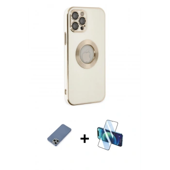 MARSİLYAN™- iPhone 12 Pro Kılıf İz Form Serisi - Siyah 3D Antistatik Seramik Nano Ekran Koruyucu + Metal Kamera Lens Koruma Cam - AKYL