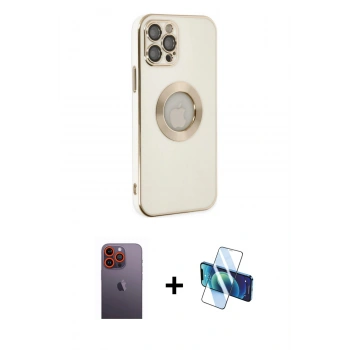 MARSİLYAN™- iPhone 12 Pro Kılıf İz Form Serisi - Siyah 3D Antistatik Seramik Nano Ekran Koruyucu + Neon Fosforlu Kamera Lens - TU