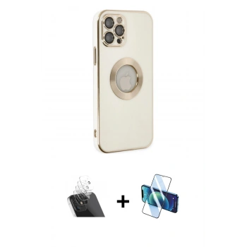 MARSİLYAN™- iPhone 12 Pro Kılıf İz Form Serisi - Siyah 3D Antistatik Seramik Nano Ekran Koruyucu + Kamera Lens Koruma Cam - SF