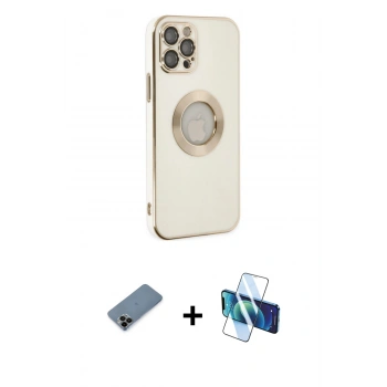 MARSİLYAN™- iPhone 12 Pro Kılıf İz Form Serisi - Siyah 3D Antistatik Seramik Nano Ekran Koruyucu + Shine Kamera Lens Koruma Cam - SH
