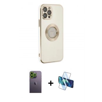 MARSİLYAN™- iPhone 12 Pro Kılıf İz Form Serisi - Siyah 3D Antistatik Seramik Nano Ekran Koruyucu + Neon Fosforlu Kamera Lens - YL