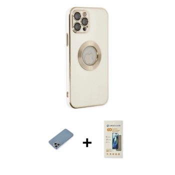 MARSİLYAN™- iPhone 12 Pro Kılıf İz Form Serisi - Siyah 6D Mat Seramik Hayalet Nano Ekran Koruyucu + Shine Kamera Lens Koruma Cam - GI