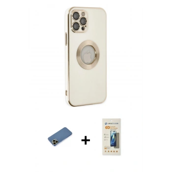 MARSİLYAN™- iPhone 12 Pro Kılıf İz Form Serisi - Siyah 6D Mat Seramik Hayalet Nano Ekran Koruyucu + Shine Kamera Lens Koruma Cam - GD