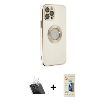 MARSİLYAN™- iPhone 12 Pro Kılıf İz Form Serisi - Siyah 6D Mat Seramik Hayalet Nano Ekran Koruyucu + Kamera Lens Koruma Cam - SF