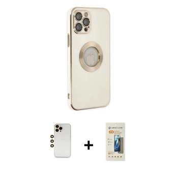 MARSİLYAN™- iPhone 12 Pro Kılıf İz Form Serisi - Siyah 6D Mat Seramik Hayalet Nano Ekran Koruyucu + Shine Kamera Lens - GD