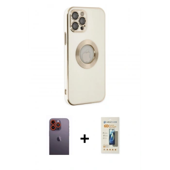 MARSİLYAN™- iPhone 12 Pro Kılıf İz Form Serisi - Siyah 6D Mat Seramik Hayalet Nano Ekran Koruyucu + Neon Fosforlu Kamera Lens - TU