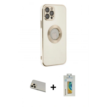 MARSİLYAN™- iPhone 12 Pro Kılıf İz Form Serisi - Siyah Polymer Nano Ekran Koruyucu + Rainbow Kamera Lens Koruma Cam - GD