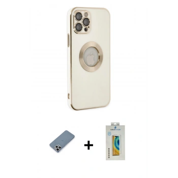 MARSİLYAN™- iPhone 12 Pro Kılıf İz Form Serisi - Siyah Polymer Nano Ekran Koruyucu + Metal Kamera Lens Koruma Cam - GS