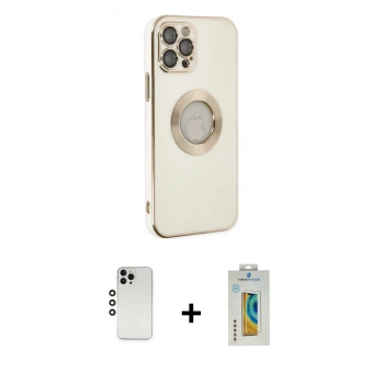 MARSİLYAN™- iPhone 12 Pro Kılıf İz Form Serisi - Siyah Polymer Nano Ekran Koruyucu + Shine Kamera Lens - GS