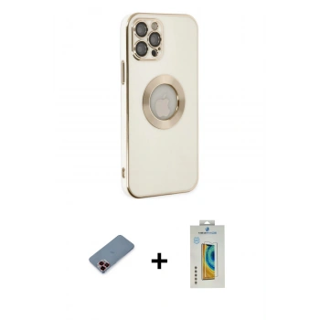 MARSİLYAN™- iPhone 12 Pro Kılıf İz Form Serisi - Siyah Polymer Nano Ekran Koruyucu + Metal Kamera Lens Koruma Cam - KI