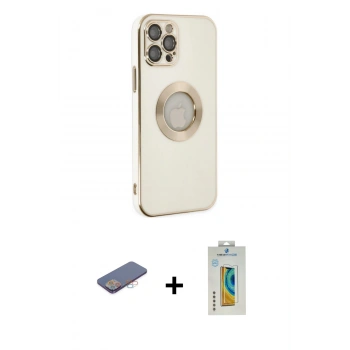 MARSİLYAN™- iPhone 12 Pro Kılıf İz Form Serisi - Siyah Polymer Nano Ekran Koruyucu + Renkli Kamera Lens Koruma Cam - PE