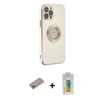 MARSİLYAN™- iPhone 12 Pro Kılıf İz Form Serisi - Siyah Polymer Nano Ekran Koruyucu + Shine Kamera Lens Koruma Cam - SABE