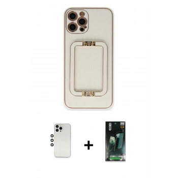 MARSİLYAN™- iPhone 12 Pro Kılıf Kozmos Minimal Prime - Şeffaf 360 Full Body Arka Koruyucu + Shine Kamera Lens - GS