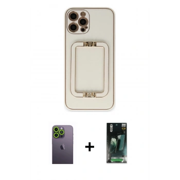 MARSİLYAN™- iPhone 12 Pro Kılıf Kozmos Minimal Prime - Şeffaf 360 Full Body Arka Koruyucu + Neon Fosforlu Kamera Lens - YL