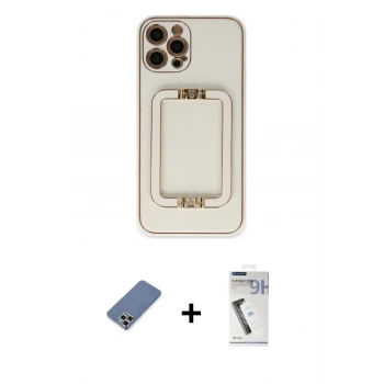 MARSİLYAN™- iPhone 12 Pro Kılıf Kozmos Minimal Prime - Şeffaf Uv Polymer Nano Ekran Koruyucu + Metal Kamera Lens Koruma Cam - AKYL