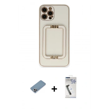 MARSİLYAN™- iPhone 12 Pro Kılıf Kozmos Minimal Prime - Şeffaf Uv Polymer Nano Ekran Koruyucu + Shine Kamera Lens Koruma Cam - GI