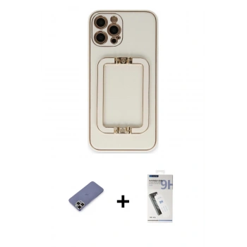 MARSİLYAN™- iPhone 12 Pro Kılıf Kozmos Minimal Prime - Şeffaf Uv Polymer Nano Ekran Koruyucu + Metal Kamera Lens Koruma Cam - GD