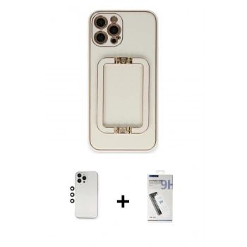 MARSİLYAN™- iPhone 12 Pro Kılıf Kozmos Minimal Prime - Şeffaf Uv Polymer Nano Ekran Koruyucu + Shine Kamera Lens - GS