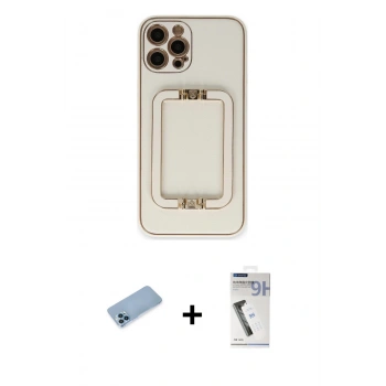 MARSİLYAN™- iPhone 12 Pro Kılıf Kozmos Minimal Prime - Şeffaf Uv Polymer Nano Ekran Koruyucu + Shine Kamera Lens Koruma Cam - MI