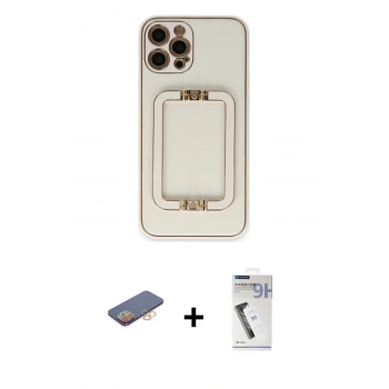 MARSİLYAN™- iPhone 12 Pro Kılıf Kozmos Minimal Prime - Şeffaf Uv Polymer Nano Ekran Koruyucu + Renkli Kamera Lens Koruma Cam - TU