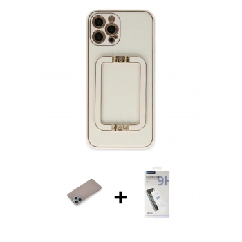 MARSİLYAN™- iPhone 12 Pro Kılıf Kozmos Minimal Prime - Şeffaf Uv Polymer Nano Ekran Koruyucu + Shine Kamera Lens Koruma Cam - SABE
