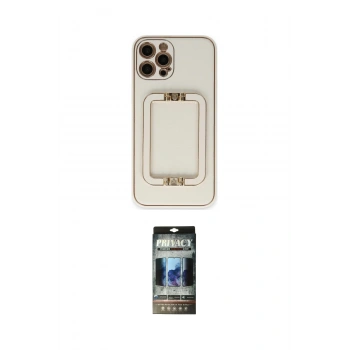 MARSİLYAN™- iPhone 12 Pro Kılıf Kozmos Minimal Prime - Siyah 34D Hayalet Izgaralı Cam