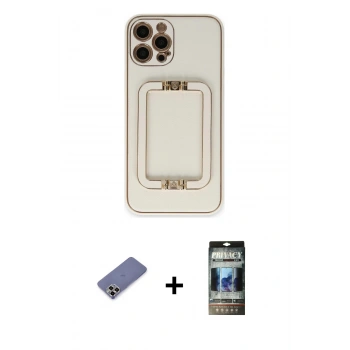 MARSİLYAN™- iPhone 12 Pro Kılıf Kozmos Minimal Prime - Siyah 34D Hayalet Izgaralı Cam + Metal Kamera Lens Koruma Cam - GD