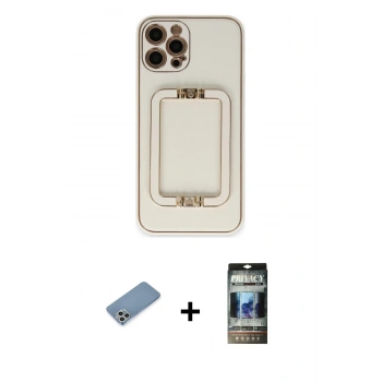 MARSİLYAN™- iPhone 12 Pro Kılıf Kozmos Minimal Prime - Siyah 34D Hayalet Izgaralı Cam + Shine Kamera Lens Koruma Cam - GS